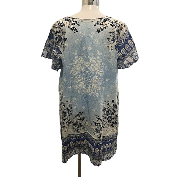 Johnny Was Floral Tunic Top Size L Blue V Neck Boho Chic Flowy Gypsy Bohemian - Picture 4 of 12
